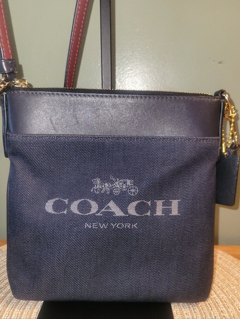 Coach Kitt Denim Jacquard Leather Messenger Crossbody Bag in Navy 2021